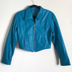 Wilsons Leather Blue Teal Crop Moto Jacket S